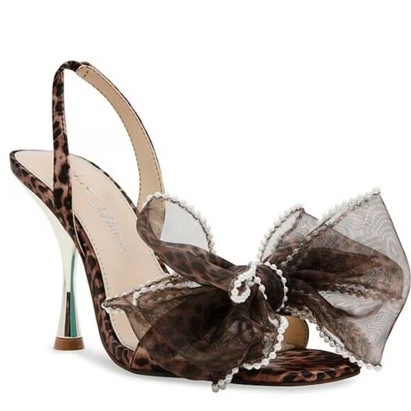 BRAND NEW  BLUE BY  BETSEY JOHNSON FAWN LEOPARD PEARL BOW HIGH HEEL SANDAL - Picture 9 of 16